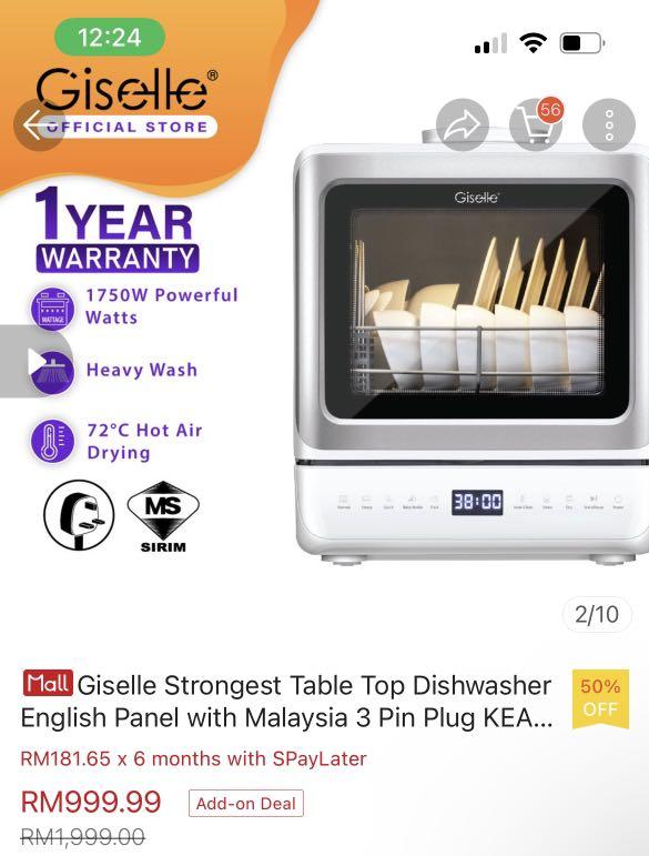 GISELLE TABLE TOP PORTABLE DISHWASHER, Furniture & Home Living