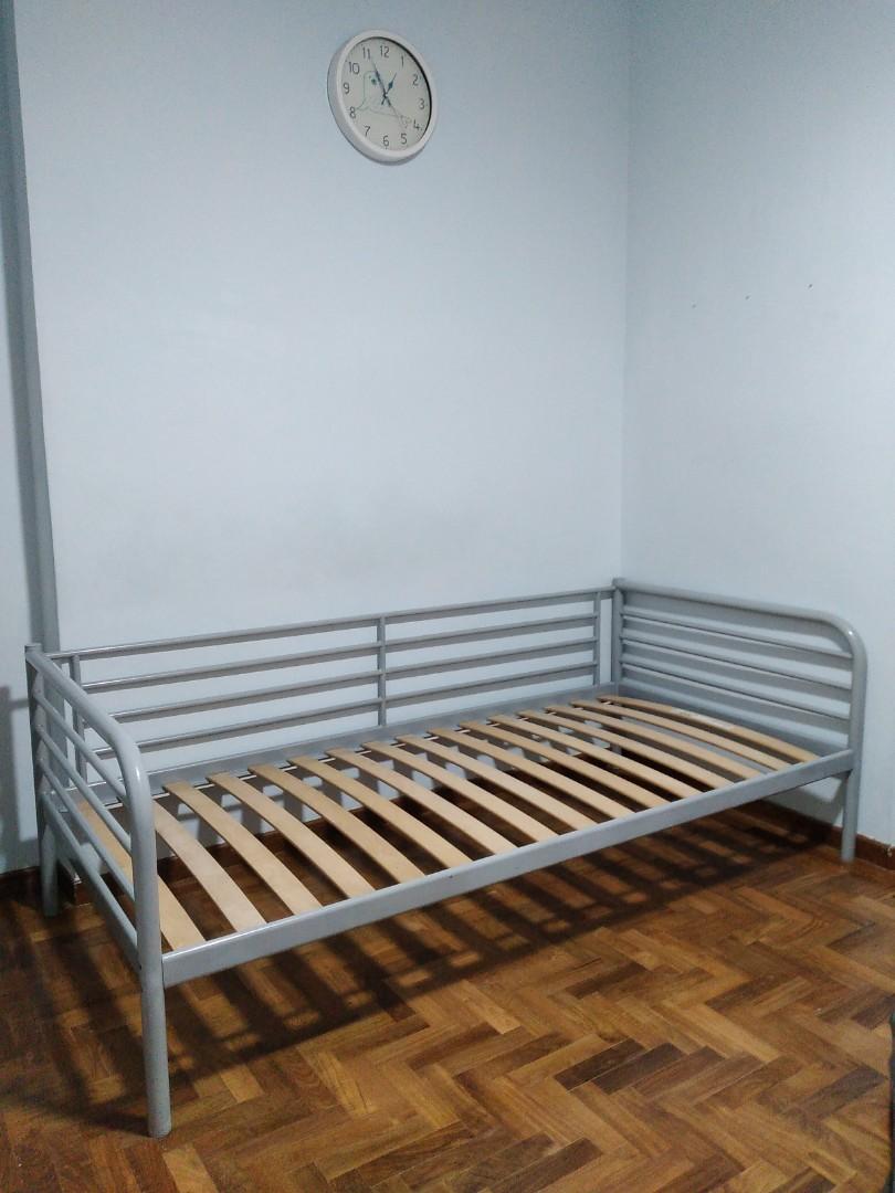 moving sale IKEA SVARTA Single Metal Bed Frame Silver Grey Free Wooden Slates