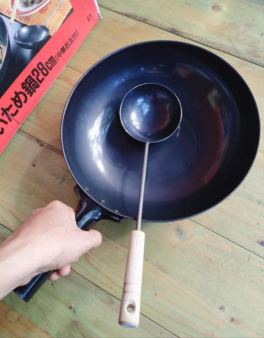 Japanese Carbon Steel Wok / Stir Fry Pan 28cm with Laddle, Furniture