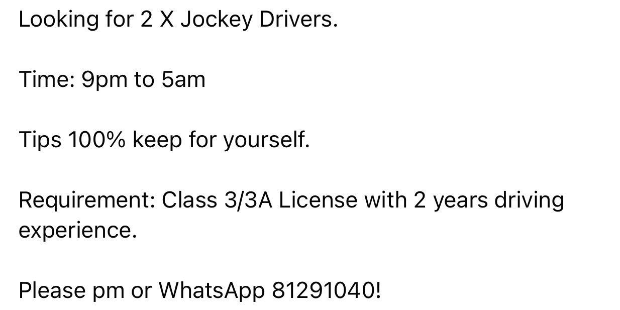 Jockey driver, Jobs, Transport & Delivery on Carousell