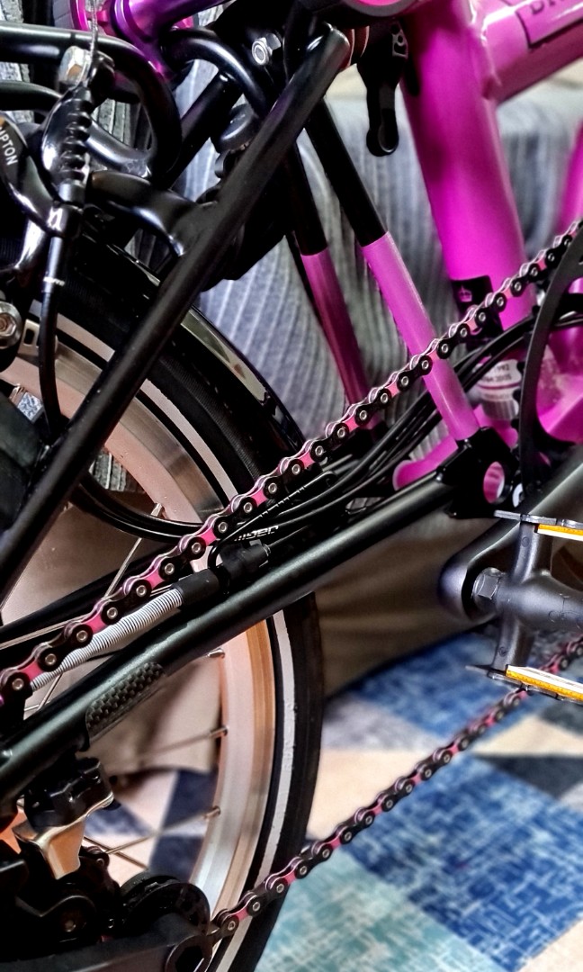 KMC Chain Z99 9 speed Pink Black Chain 116 links suitable for Brompton and others. Pink Chain Black Pink Chain Colour Chain Sports Equipment Bicycles Parts Parts Accessories on Carousell