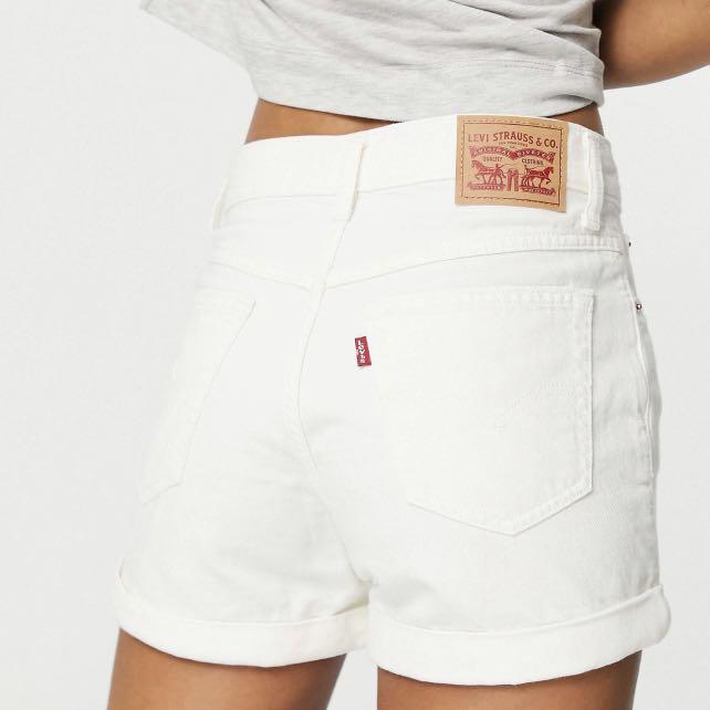 Levi s Cream White High Waisted A Line Mom Denim Shorts