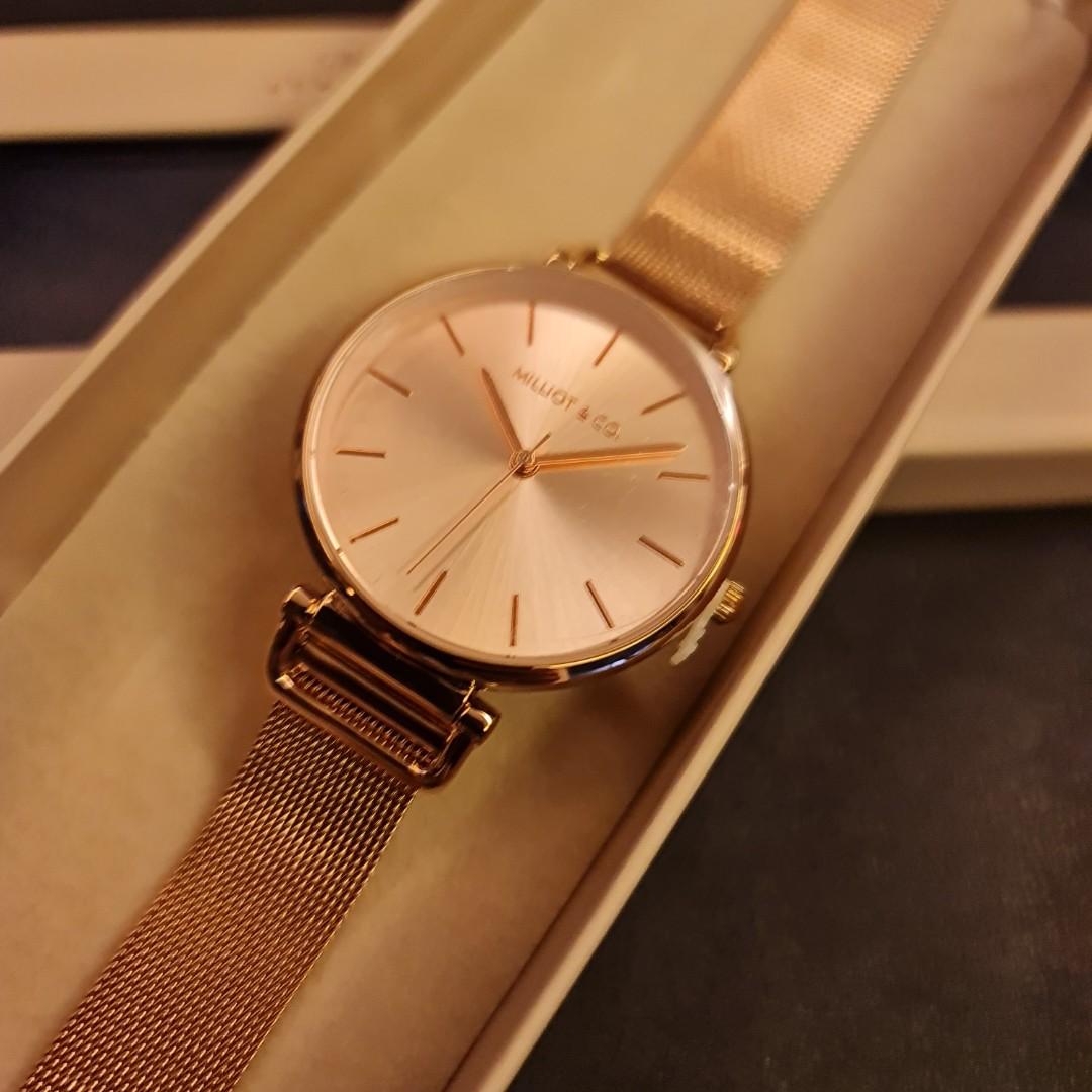 MILLIOT CO. Aure Rose Gold Mesh Strap Watch