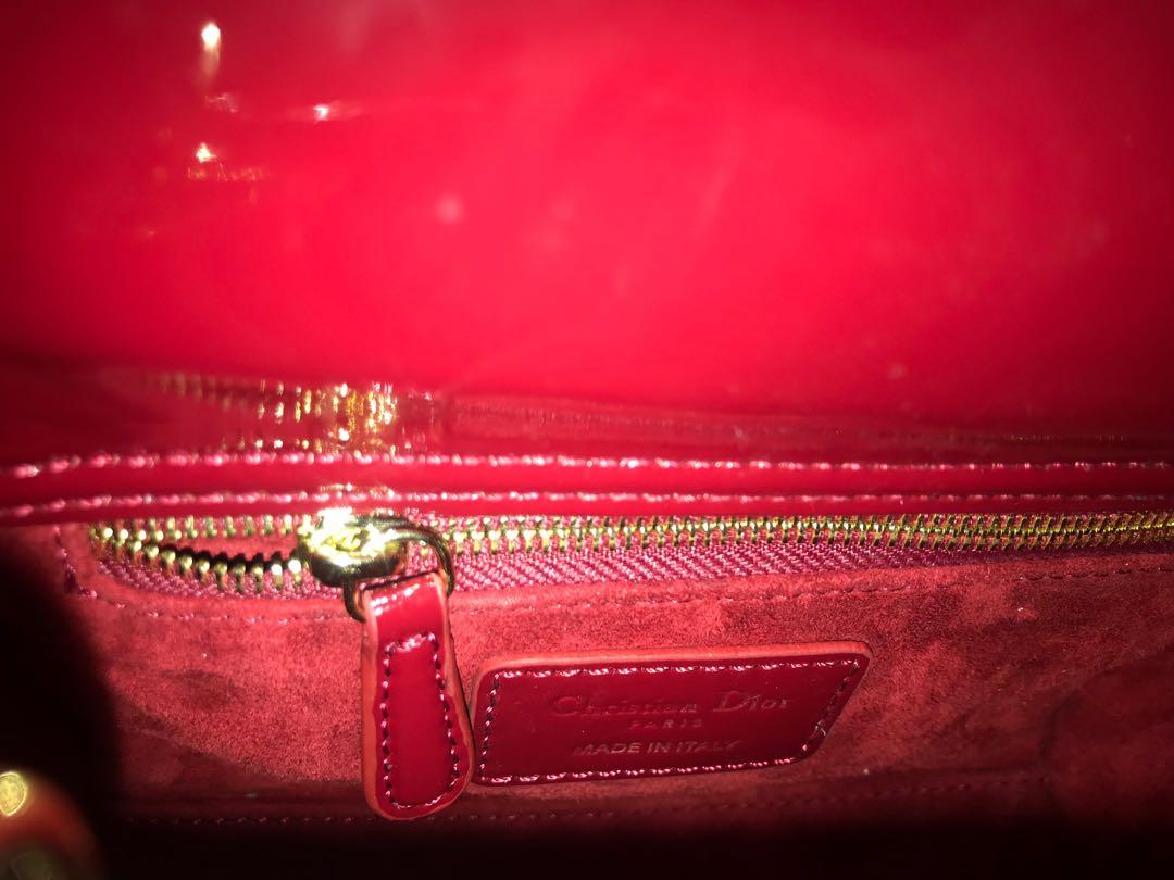 Small Lady Dior Bag Cherry Red Patent Cannage Calfskin