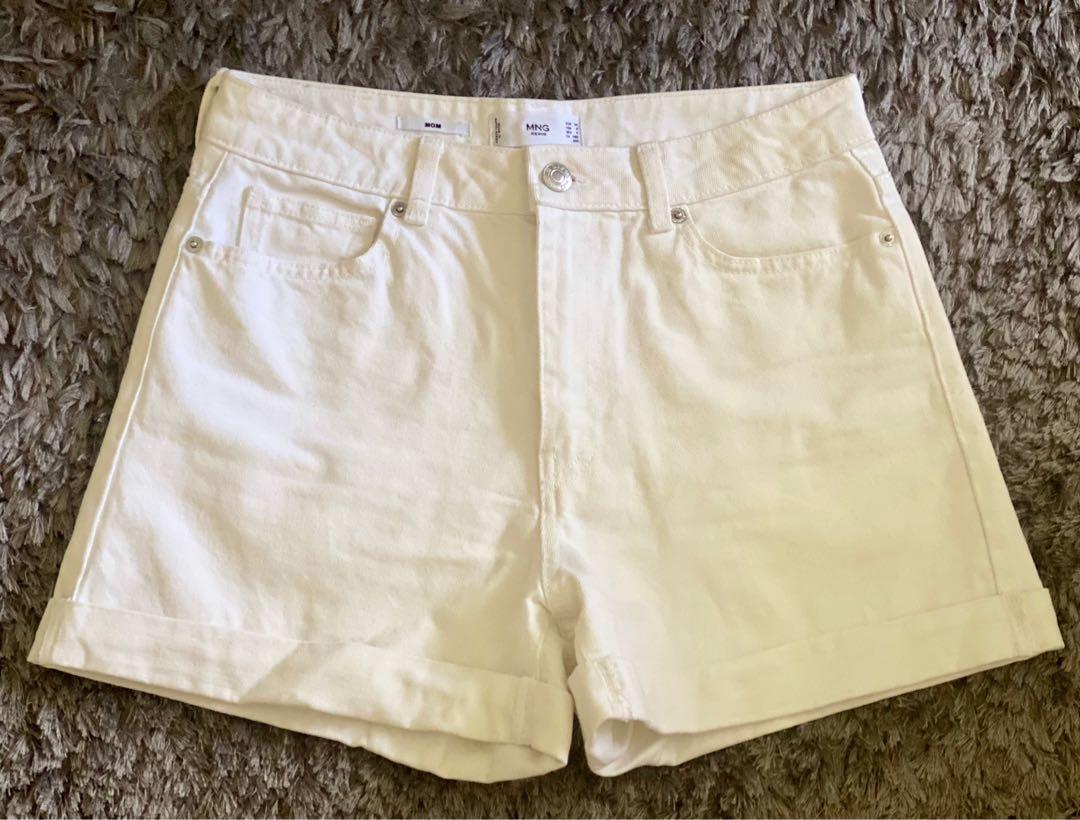 MNG Mom shorts HW White, Women's Fashion, Bottoms, Shorts on Carousell