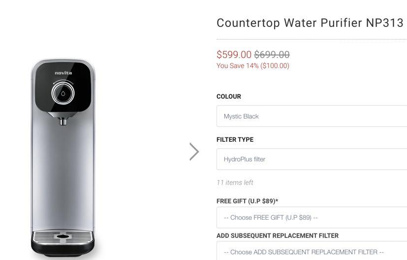 Novita Countertop Water Purifier NP313, TV & Home Appliances, Kitchen