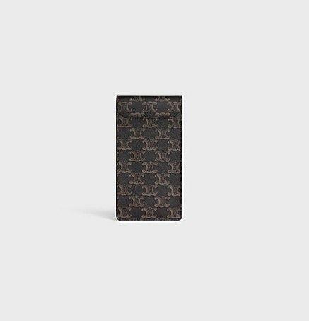 PHONE POUCH IN TRIOMPHE CANVAS AND CALFSKIN - BLACK