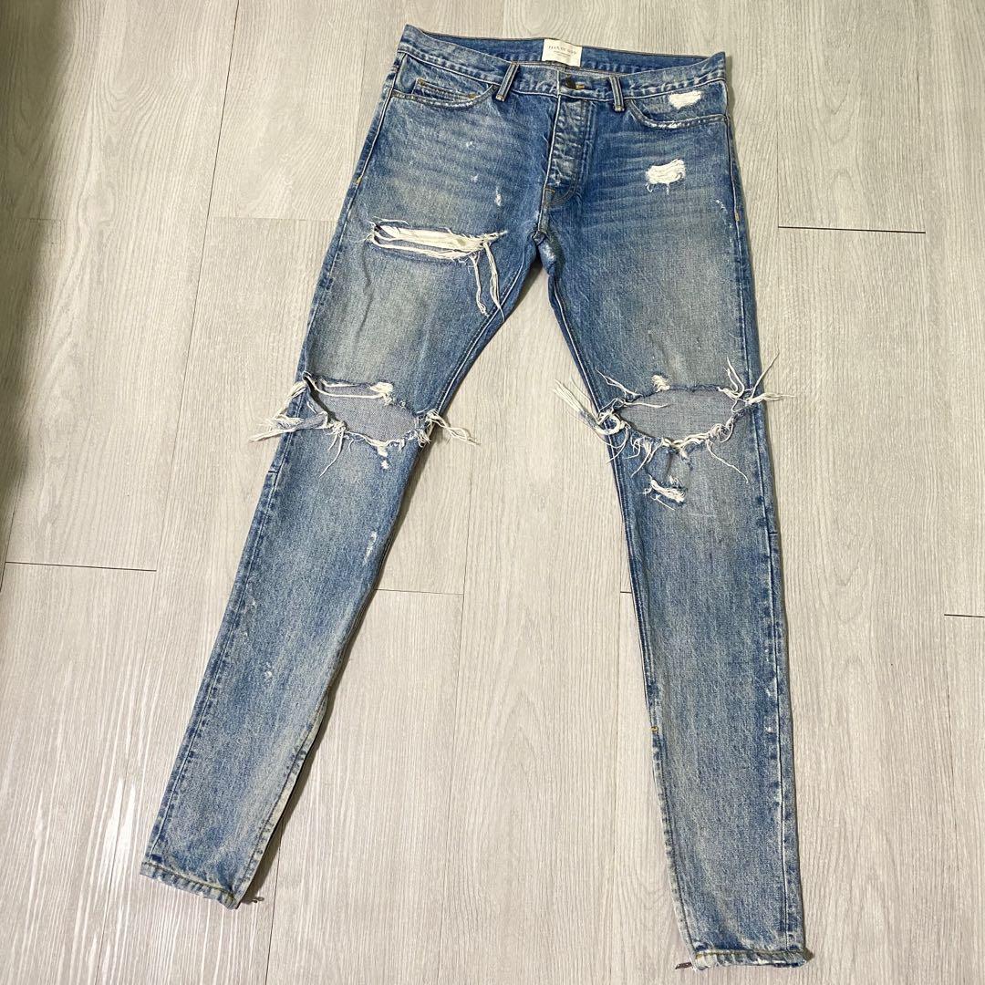 USED* FEAR OF GOD 4th Distressed Jeans W32, 男裝, 褲＆半截裙 