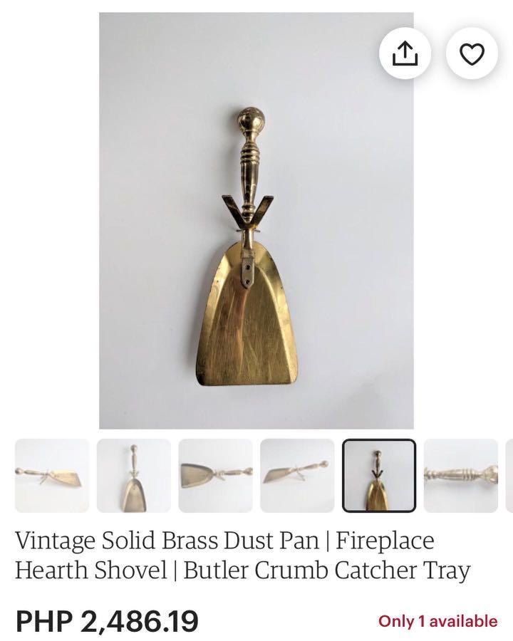 Vintage Solid Brass Dust Pan Fireplace Hearth Shovel Butler Crumb