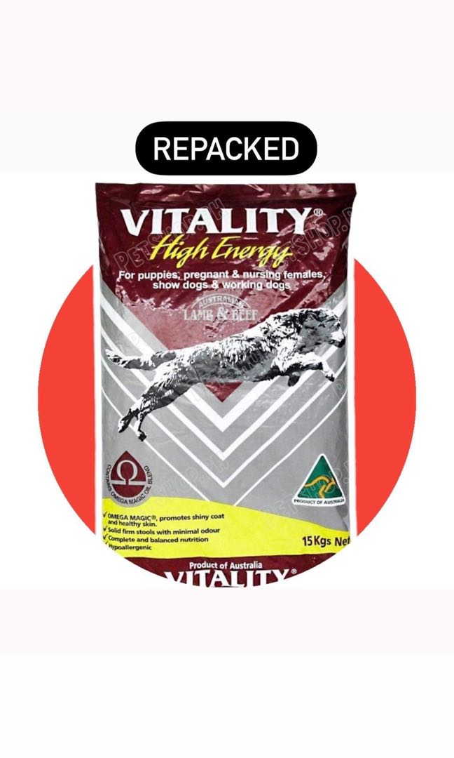 VITALITY High Energy PUPPY Lamb & Beef Dog Food REPACKED 1KG, Pet Supplies, Pet Food on Carousell
