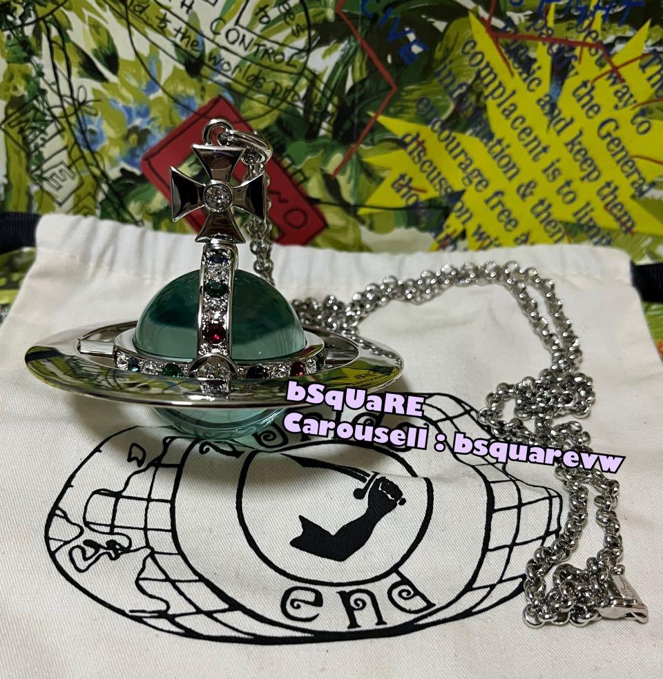 (有現貨！不用提問🙏🏻) 購自英國 限量版 Vivienne Westwood World's End GAINT ORB 合金 3D  水鑽立體巨型土星 長款 長項鍊 項鏈 頸鏈 頸鍊 毛衣鏈 (保証正貨及全新) 銀色併薄荷綠色球