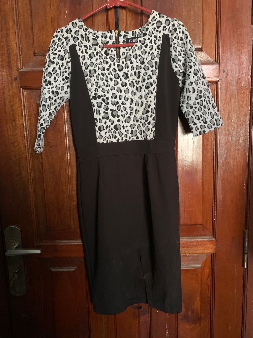 Bebe Dress White Leopard, Fesyen Wanita 