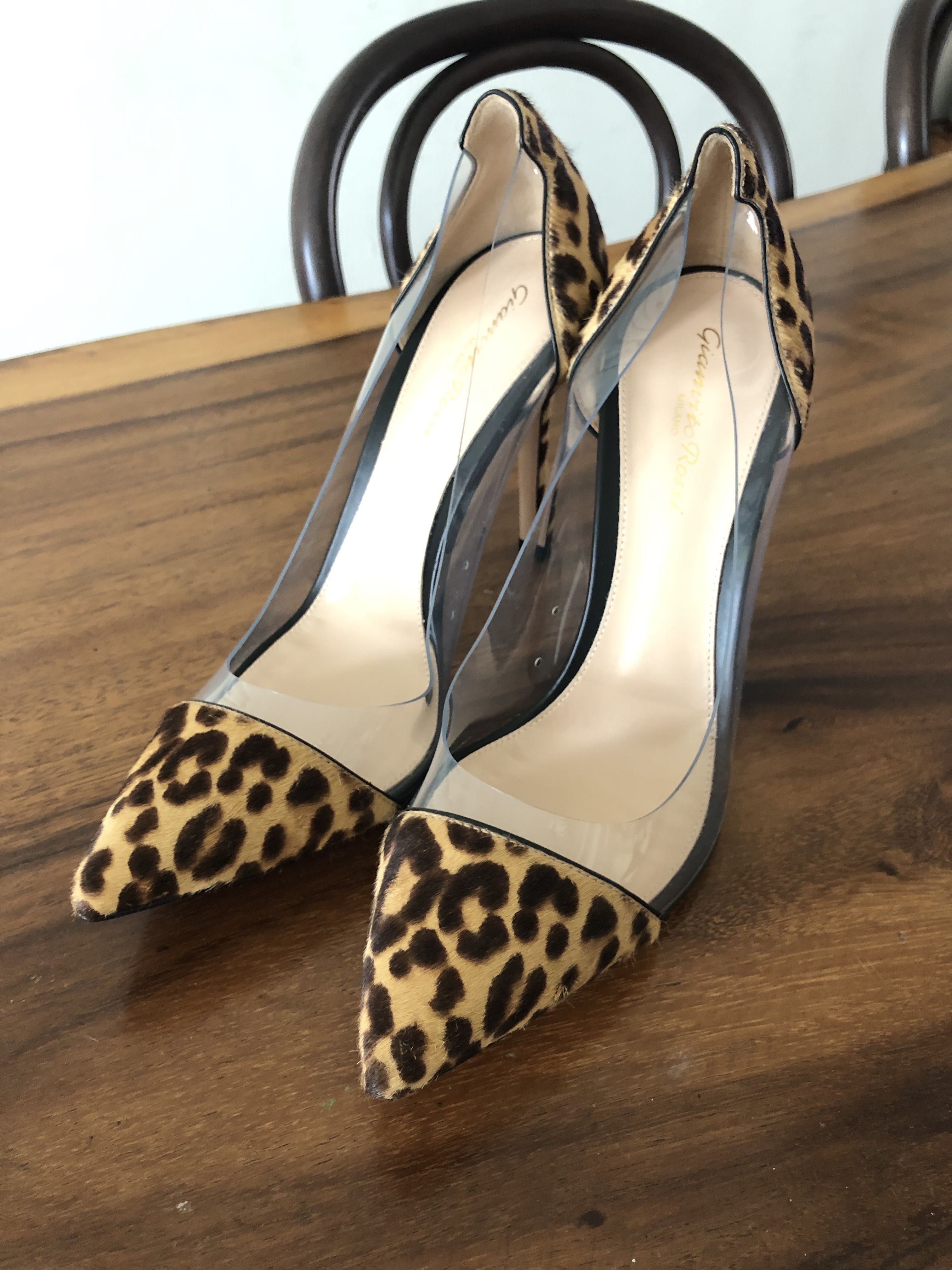 Brand New Gianvito Rossi Leopard Print Plexi Heels