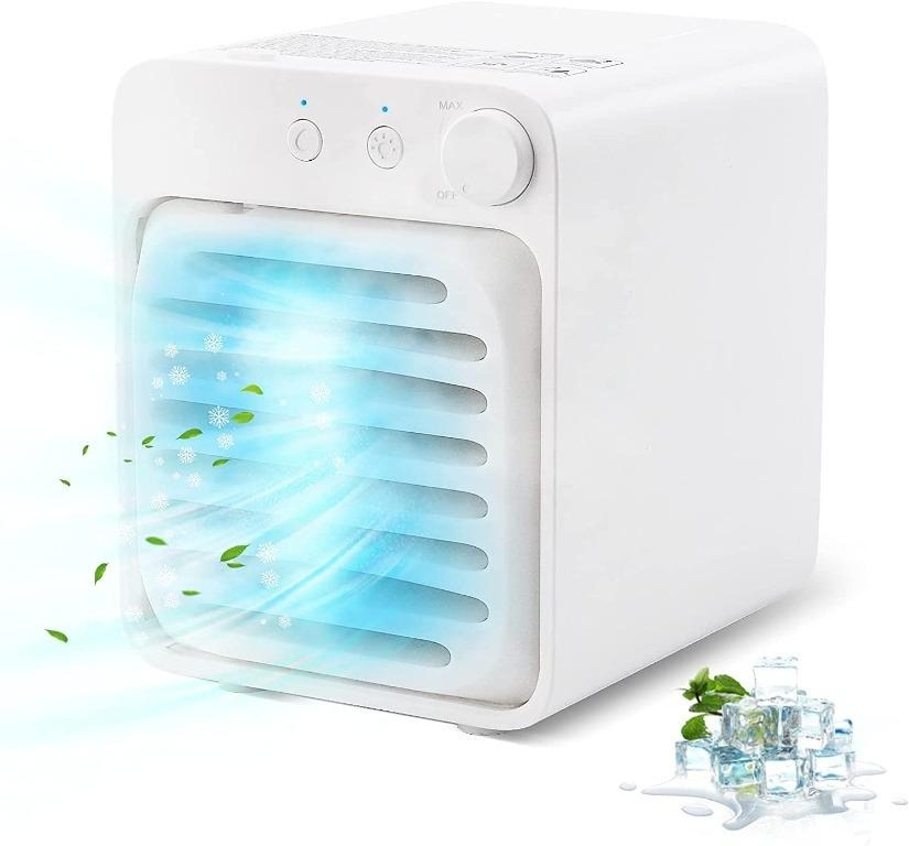 Portable Air Conditioner,Rechargeable Cordless Evaporative Cooler,Cooling Fan,Air Purifier,Humidifier Personal Air Cooler with 2 Ice Crystals Box,USB,Blue Light for Home Office Room,Travel Use 