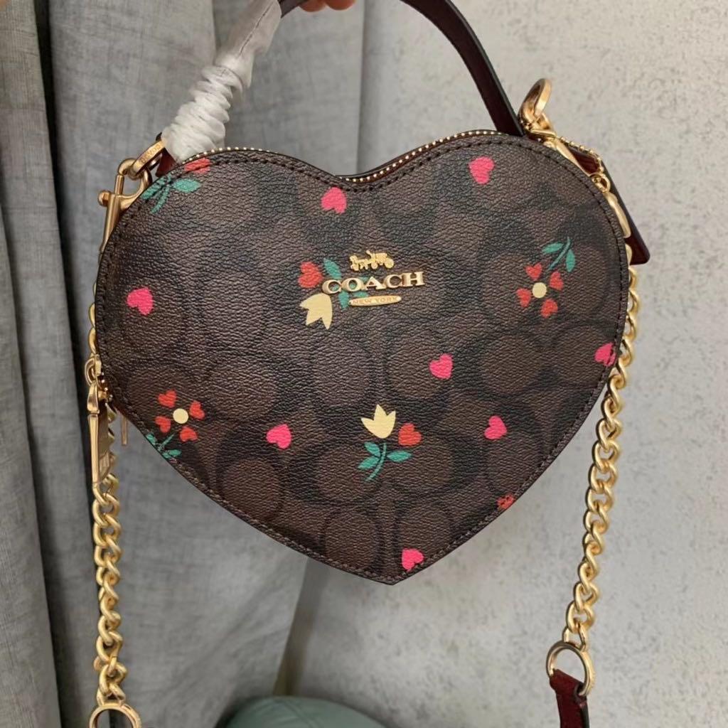 Coach Heart Crossbody Signature Canvas With Heart Petal Print