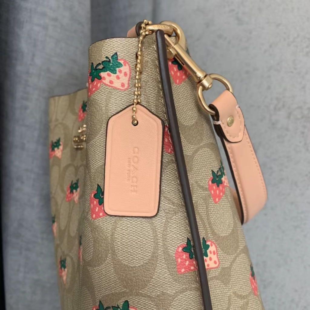 Coach Mollie Bucket Bag 22 In Signature Canvas With Strawberry Print