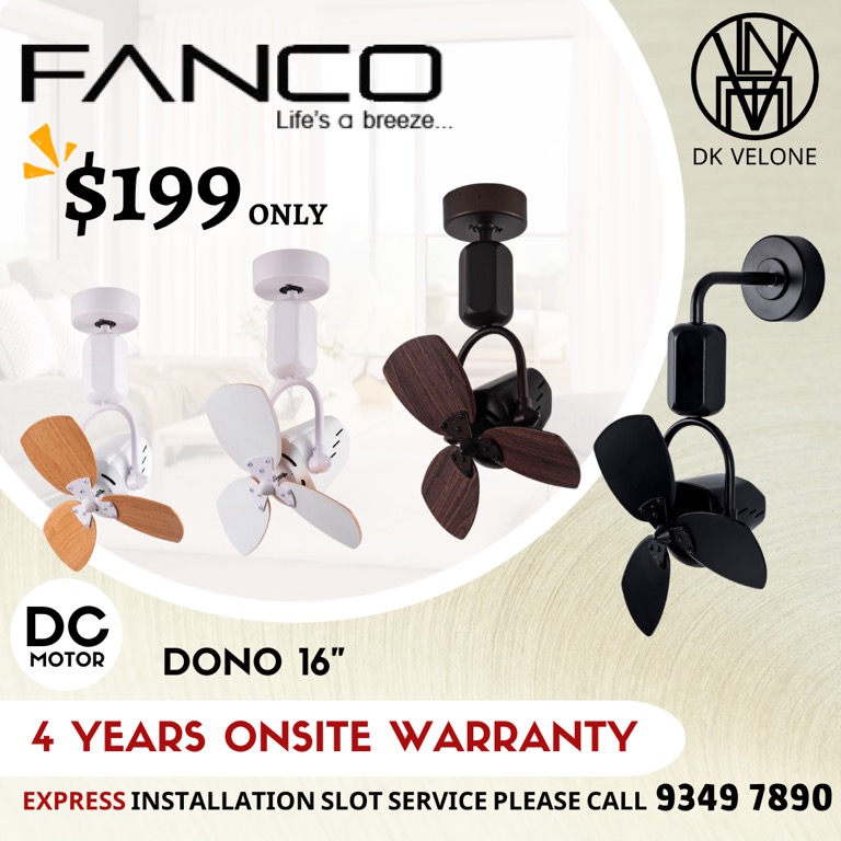 Fanco DONO 16" 199 Corner Fan dual hanging system 4 years onsite