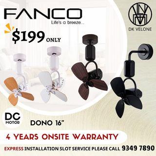 Fanco DONO 16" $199 Corner Fan dual hanging system 4 years on-site warranty.