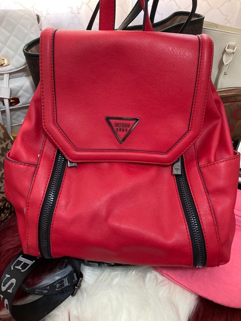 Guess red leather backpack store