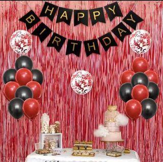 HBD PARTY COMPLETE SET FOIL CURTAIN WITH CONFETTI BALLOONS
