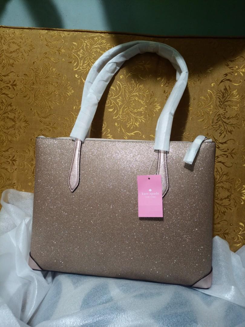 Kate Spade Shimmy Glitter Tote Shoulder Bag Rose Gold Pink +