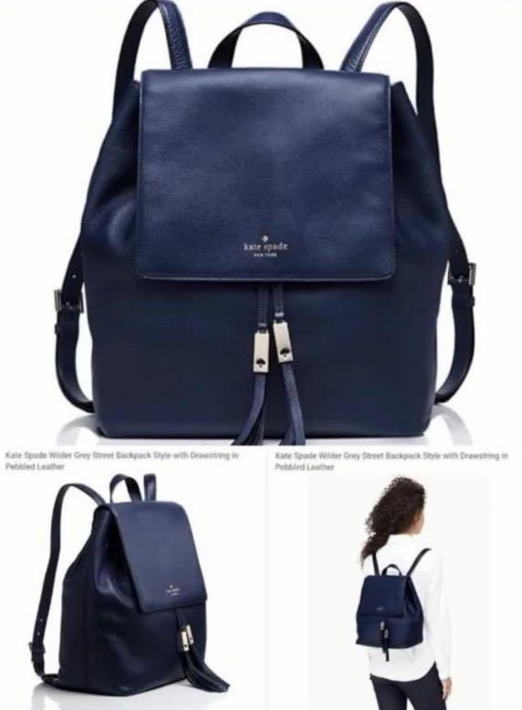 KATE SPADE Wilder Leather Backpack (Navy), Luxury, Bags & Wallets on  Carousell