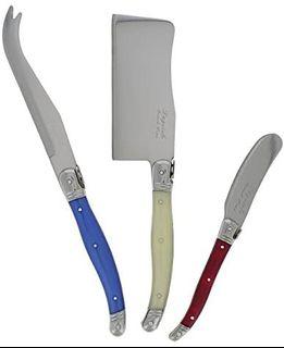 [SALE] Laguiole Connoisseur Cheese Knife Set of 3 – Stainless Steel Cheese Knives Set (3-Piece, Red/White/Blue)