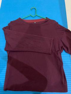 Maroon red Uniqlo quarter sleeve top