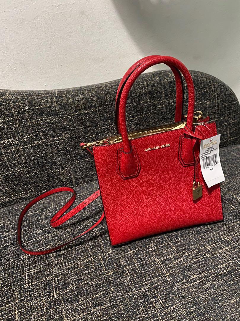 Michael Kors Mercer Large Bonded Leather Tote - Bright Red