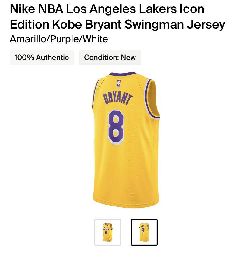 Nike NBA Los Angeles Lakers Icon Edition Kobe Bryant Swingman Jersey  Amarillo/Purple/White Men's - US
