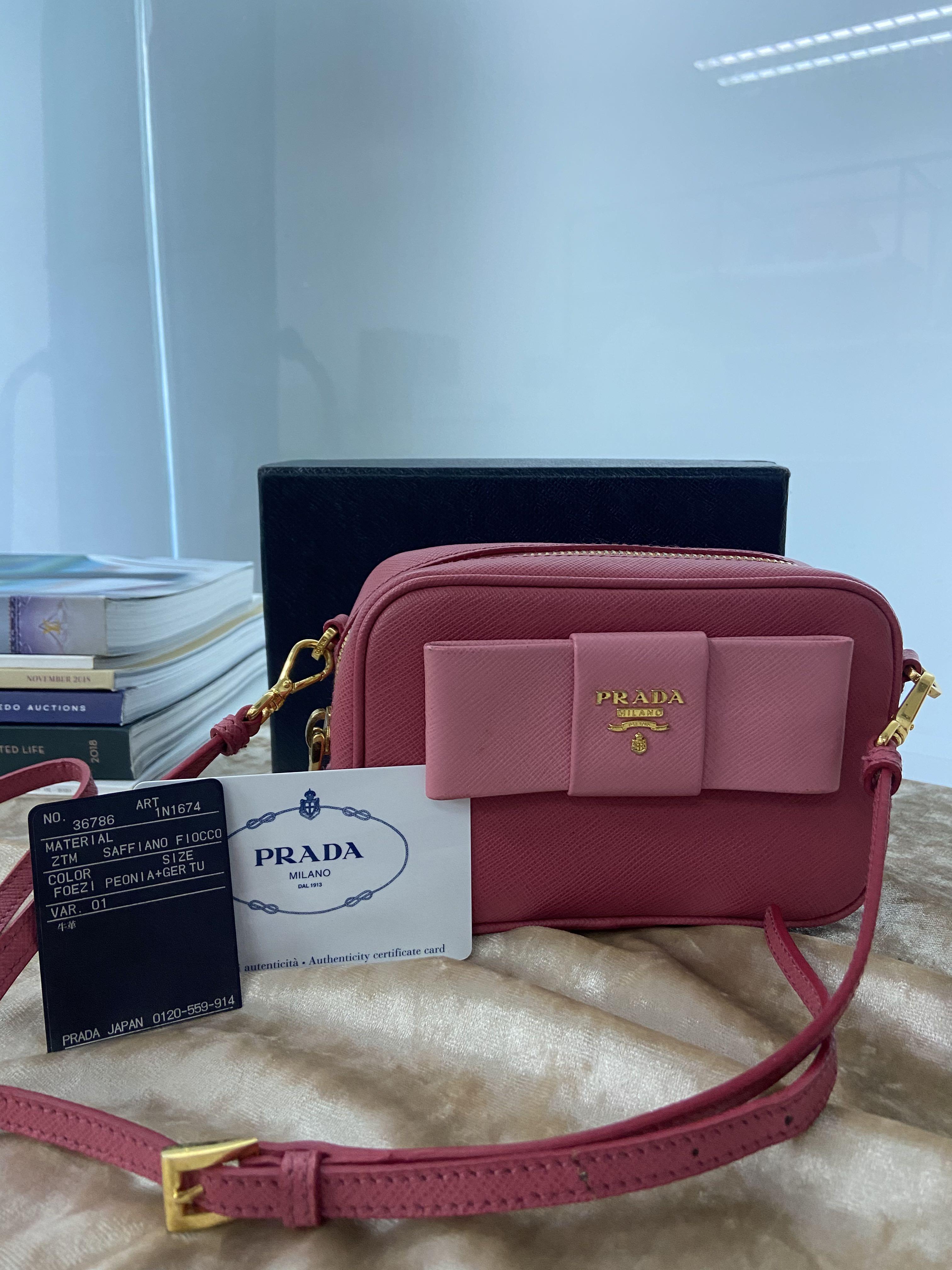 PRADA Bow Pochette Peonia Geranio Mini Crossbody Bag, Luxury, Bags &  Wallets on Carousell