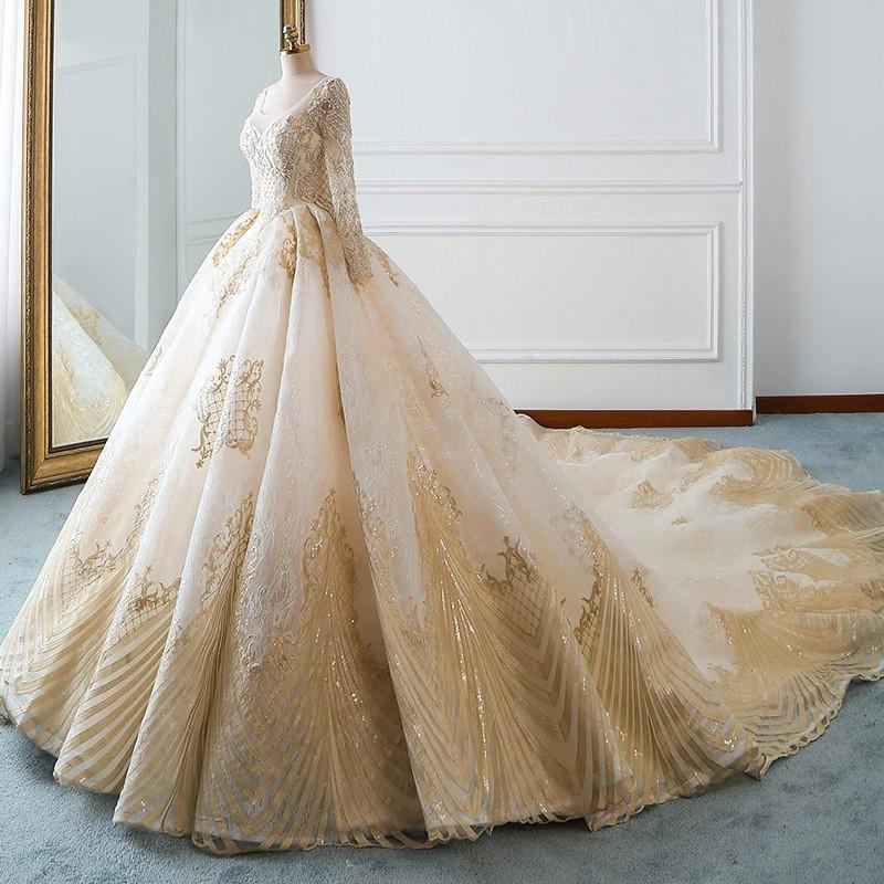 Gold and white bridal sale dress