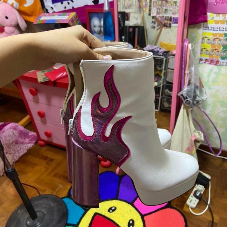 Ablaze white flame detail platform block heeled ankle on sale boots