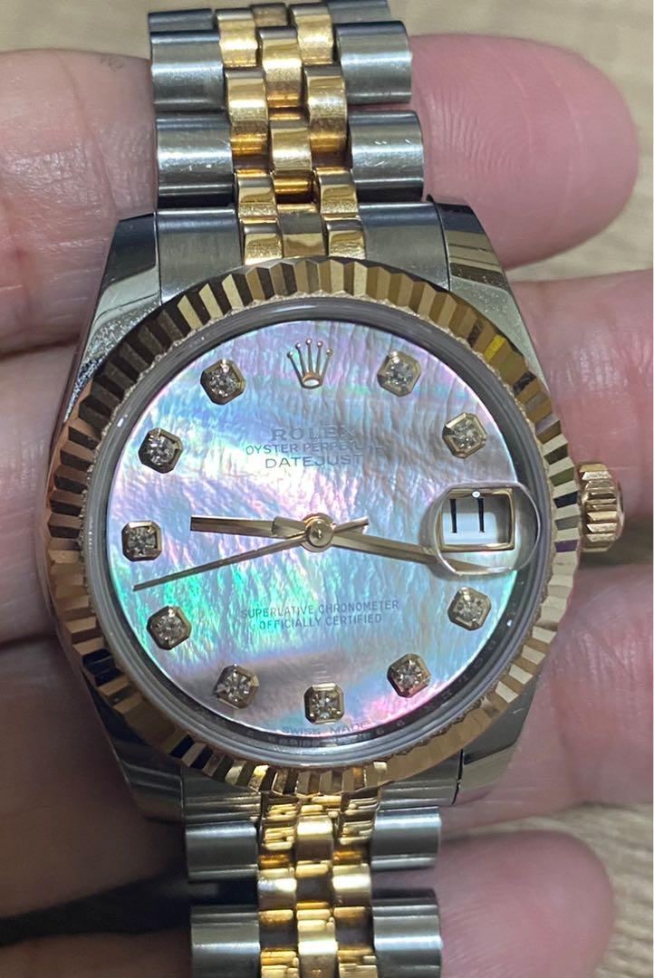 Rolex datejust black clearance mother of pearl