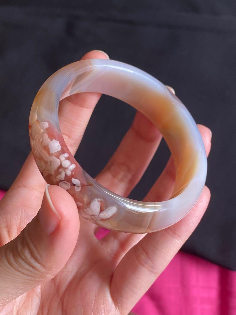 54.2mm Sakura Flower Agate Bangle with loud flowers 16.0mm width