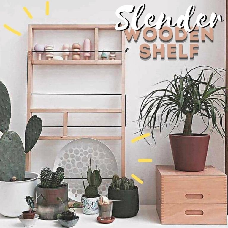 Slender Slim Thin Minimalist Wooden Shelf for Kids Children Living Room ...