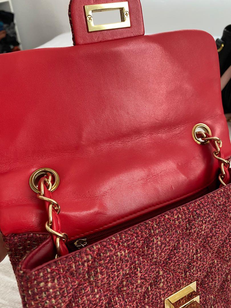 Japan sourced small Tweed Chain Sling bag, Women's Fashion, Bags