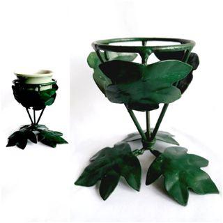 Small plant pot stand, wrought iron with metal leaves, 5 in. H, never used