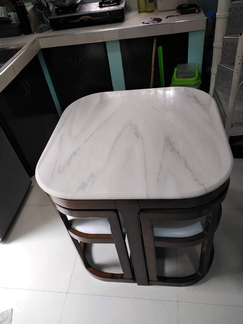 Space saving marble table top dining set, Furniture & Home Living ...