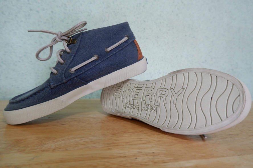 Sperry blue canvass high top boat shoe Women s Fashion Footwear