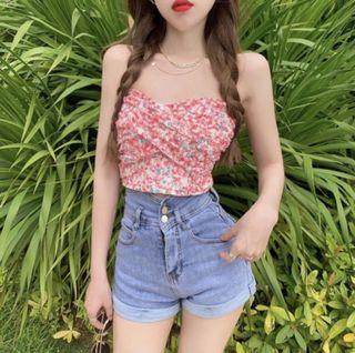 Sweetheart Wrap Floral Tube Crop Top