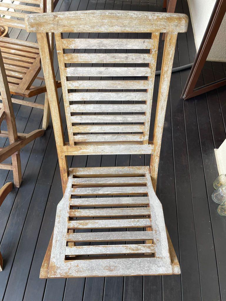 Teak outdoor folding chair x4, Furniture & Home Living, Furniture