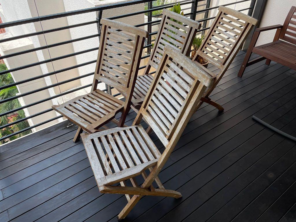 Teak outdoor folding chair x4, Furniture & Home Living, Furniture