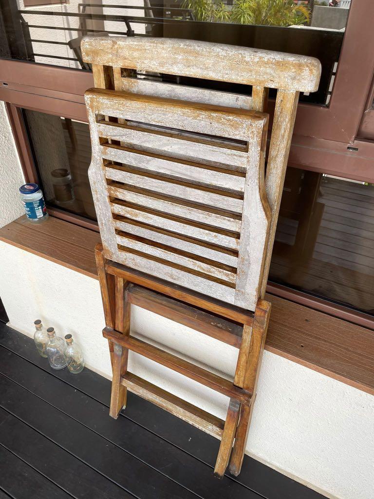 Teak outdoor folding chair x4, Furniture & Home Living, Furniture