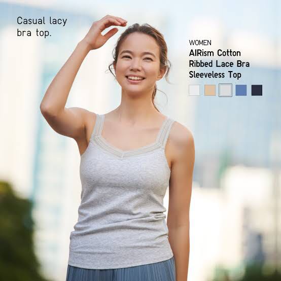 Uniqlo AIRism Cotton Cropped Ribbed Bra Top, Women's Fashion, Tops