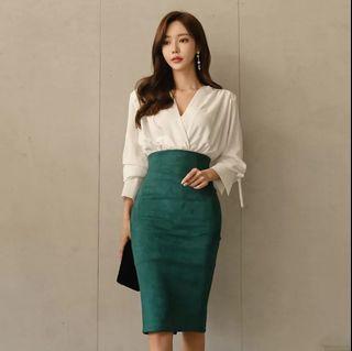 Velvet Pencil Skirt with Back Slit