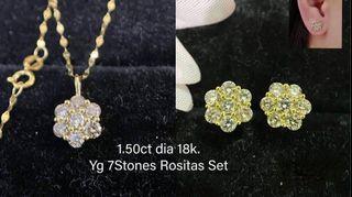 1.50 Carat Natural Diamond in 18K YG/WG 7Stones Rositas Set (Earring and necklace)