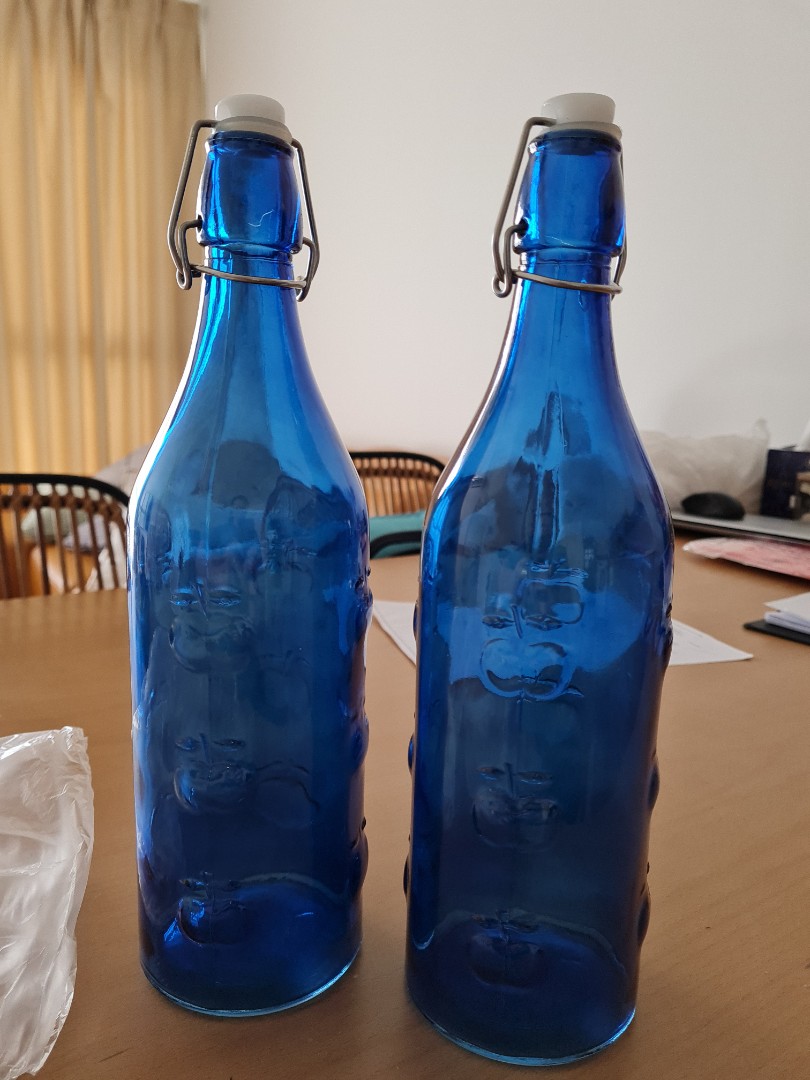 1L Glass Bottle (Blue Color), Furniture & Home Living, Kitchenware