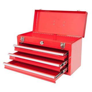 20 Inches Portable Toolbox Red Steel Toolbox With 3 Pull Out Drawers and Top Tray
