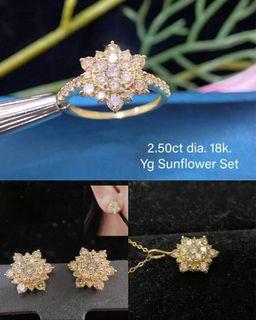 2.50 Carat Natural Diamond in 18K YG/WG Sunflower Set (Necklace, Ring and Earring)